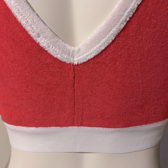 ZARA Red White Terrycloth Cotton Polyester Cropped Bra Plunged Bralette Medium - Picture 4 of 9